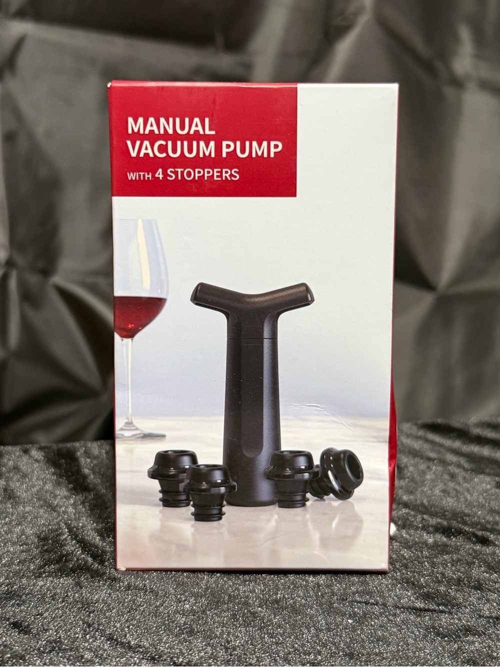 Manual Vacuum Pump with 4 Stoppers - Black